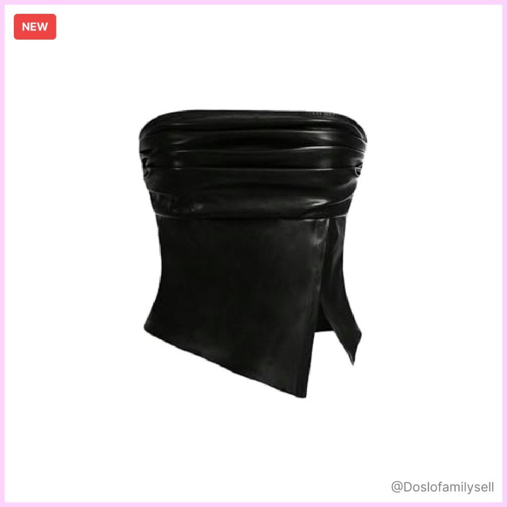 Faux Leather Strapless Tube Top Ruched Chic Y2K Evening Party Wear - Picture 2 of 5